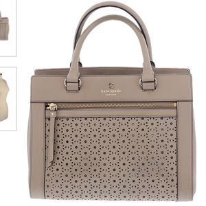 KATE SPADE GREY CUT OUT LEATHER PURSE HANDBAG TOTE CROSSBODY STRAP GOLD ACCENT